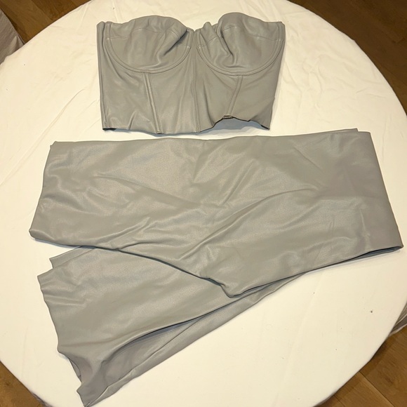 SKIMS Tops - Skims Silver Set 

Strapless Corset -L
Flare bottom- L 

Can buy separate.